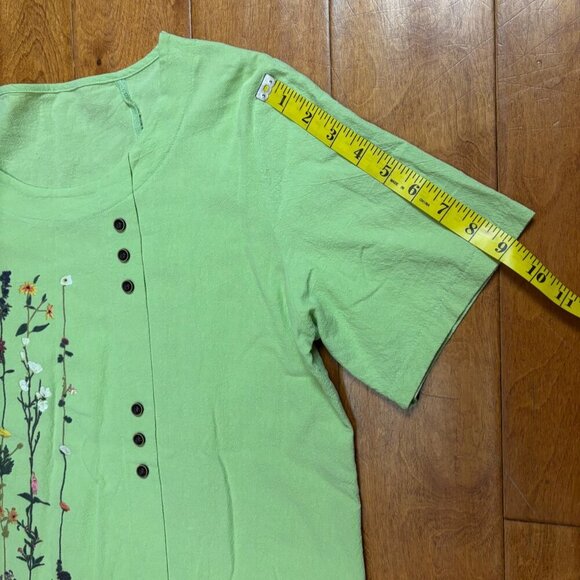 Womens Green Blouse Top Size Med Floral Lagenlook Artsy Lightweight Spring Boho - Picture 7 of 9